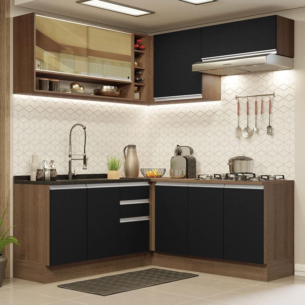 Cozinha Completa 349002 Com Armário E Balcão Rustic/Preto