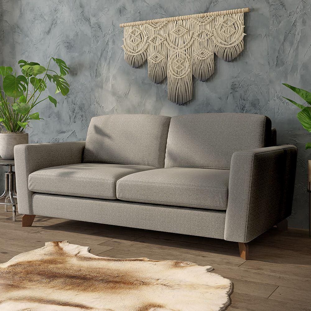 Sofá Sala De Estar Living 3 Lugares 280cm Presley Pés Madeira Linho Cinza Claro G52 - Gran Belo