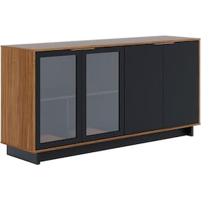Balcao Buffet Aparador 160 Cm 4 Portas V1524 Noce Milano Preto Clb Noce Milano Preto