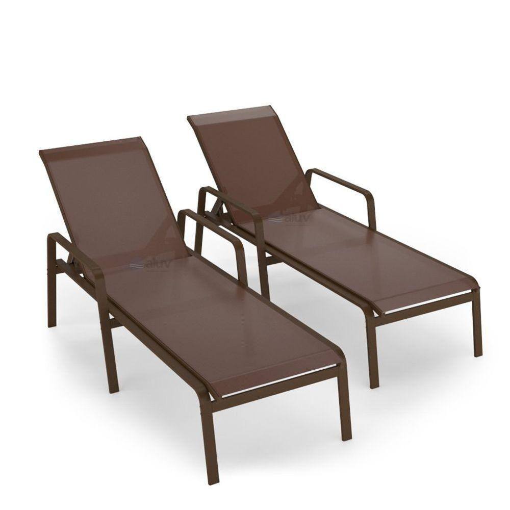 Kit 2 Espreguiçadeira Piscina Alumínio Marrom Tela Marrom