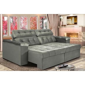 Sofá New Itália 2,72 Mts Retrátil E Reclinável Tecido Suede Cinza - Cama Inbox