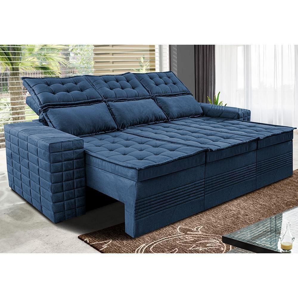 Sofá 3 Lugares Retrátil E Reclinável Cama Inbox Senses 2,00m Velusoft Azul