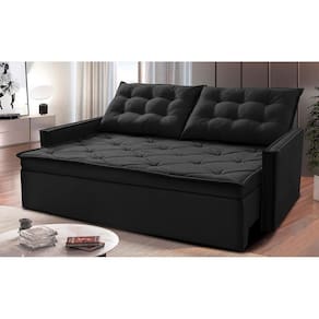 Sofá Sem Caixa Retrátil E Reclinável 1,65m Cama Inbox Studio Suede Velusoft Preto