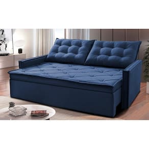 Sofá Sem Caixa Retrátil E Reclinável 1,65m Cama Inbox Studio Suede Velusoft Azul
