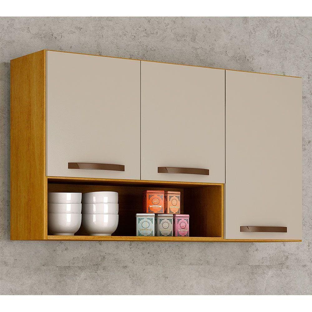 Armário Aéreo Cozinha 3 Portas Maísa Cinamomo-off White