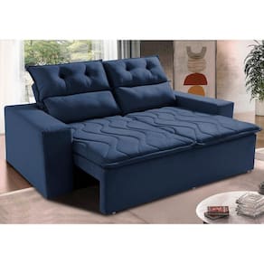 Sofá Retrátil E Reclinável 1,50m Cama Inbox Smal Com Bordado Pantográfico Suede Azul