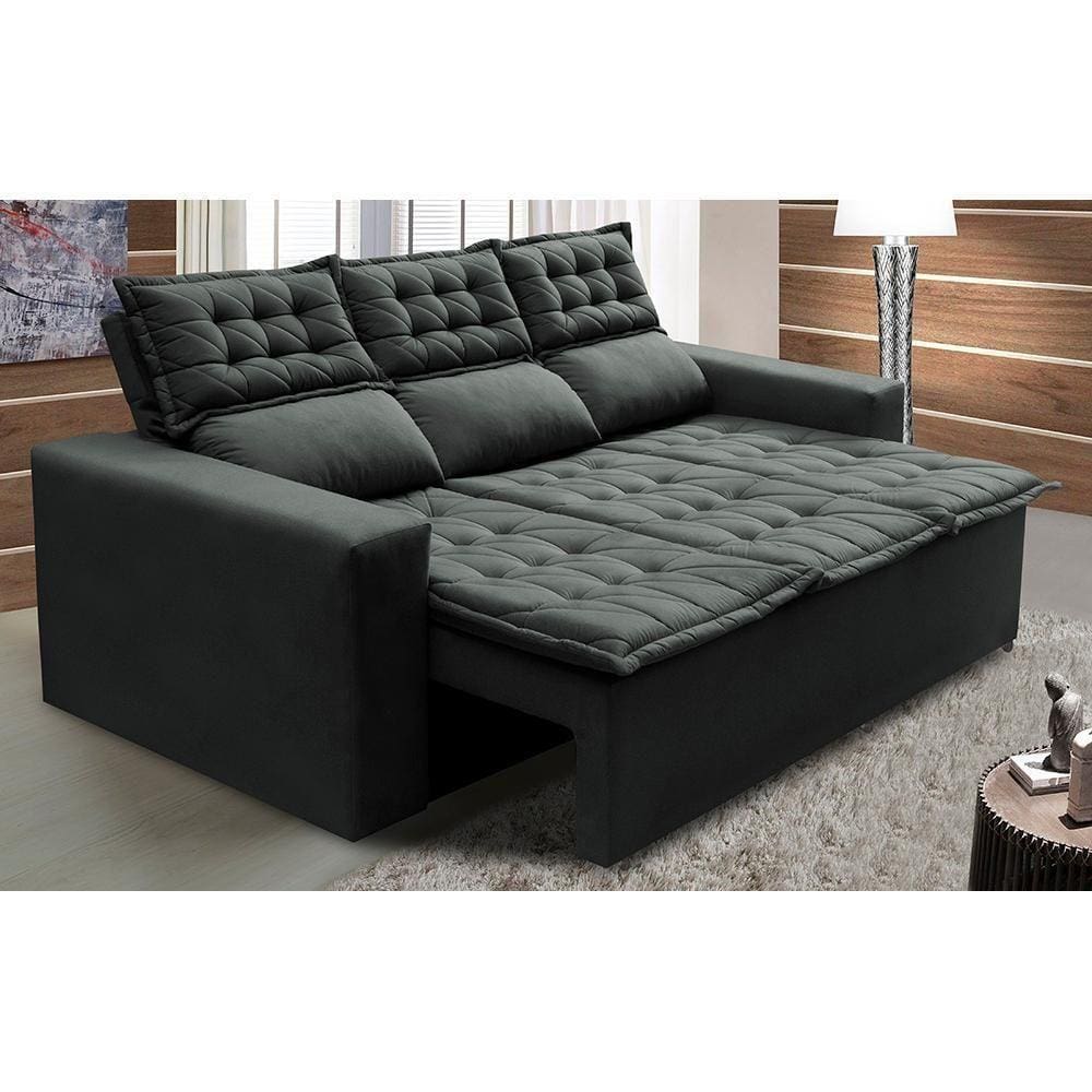 Sofá 3 Lugares Retrátil E Reclinável Cama Inbox Slim 2,00m Velusoft Cinza