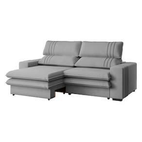 Sofá 2 Lugares Retrátil Noruega 230 Cm Veludo Cinza Pés Tabaco - D`rossi