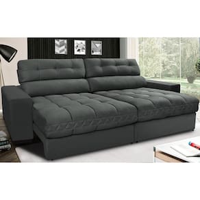 Sofá Retrátil E Reclinável Com Molas Ensacadas Cama Inbox Master 2,72m Tecido Suede Cinza