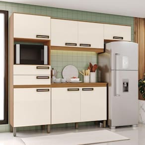 Cozinha Compacta 4 Peças Com Aéreo Geladeira Zoey Casa 812 Nature Com Off White