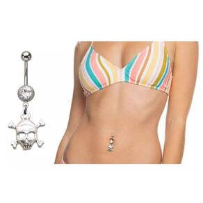 Piercing Umbigo Caveira Pirata Sintética Preto E Rosa Punk