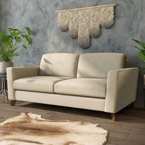 Sofá Sala De Estar Living 3 Lugares 200cm Presley Pés Madeira Veludo Bege G52 - Gran Belo