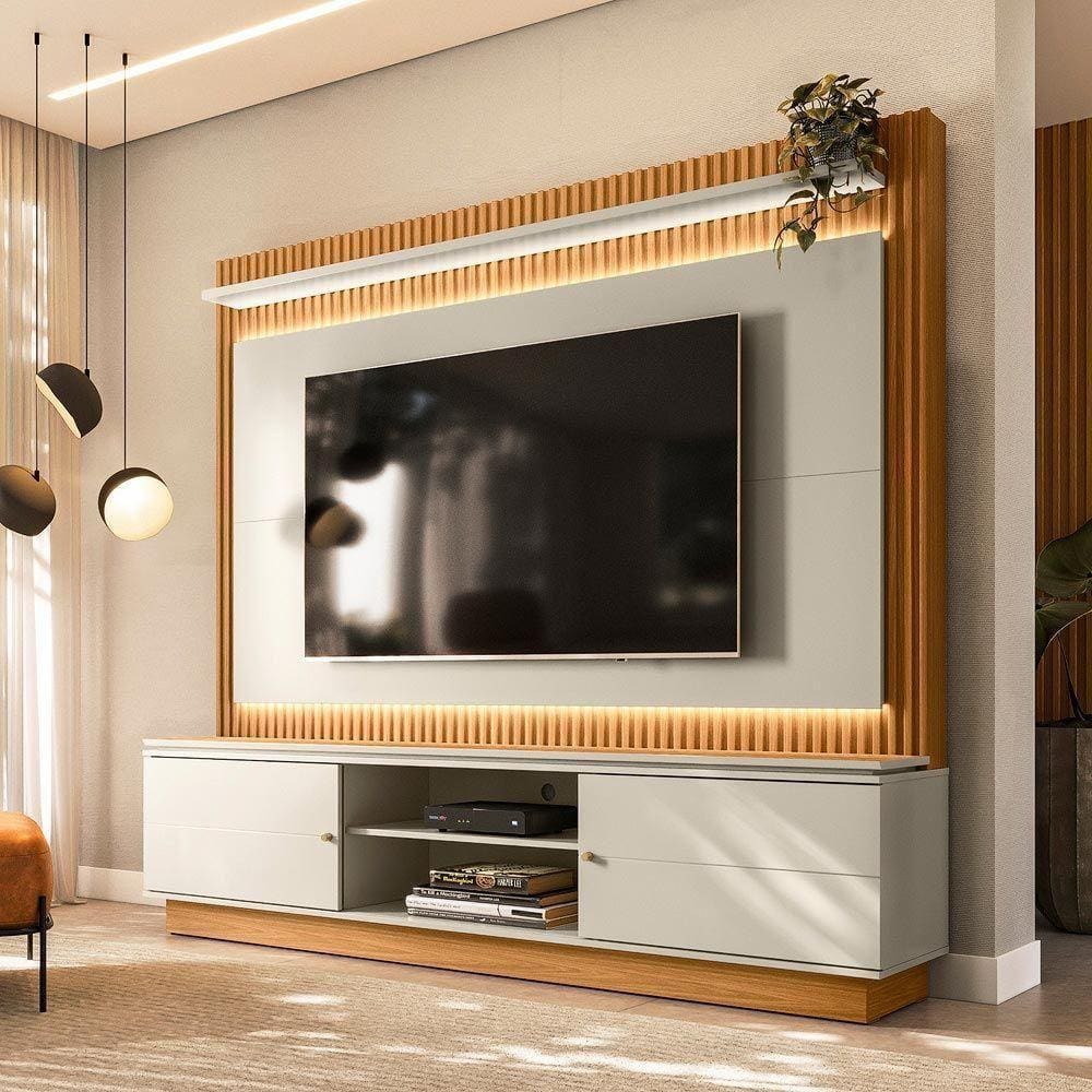 Estante Home 215Cm Valdivia Com Led Para Tv Até 75 Nature/Off White