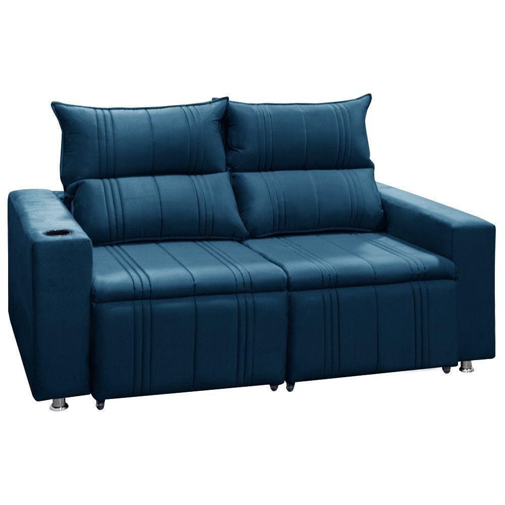 Sofá Retrátil E Reclinável Madri 2l. 160cm C/molas - Veludo Azul