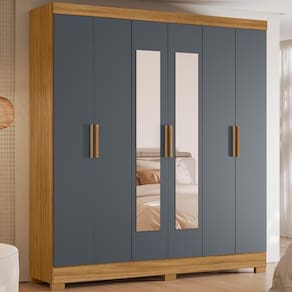 Guarda Roupa Casal 6 Portas 2 Gavetas Com Espelho Valença - Freijó / Cinza Freijó / Cinza