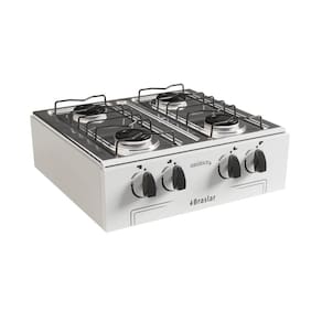 Fogão Portátil 4 Bocas Braslar Asiático com Mesa Inox Branco