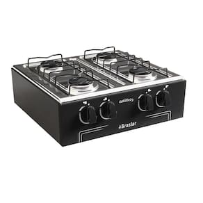Fogão Portátil 4 Bocas Braslar Asiático com Mesa Inox Preto