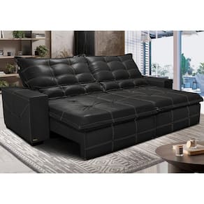 Sofá De Courino Retrátil E Reclinável 2,75m Cama Inbox Bourbon SoftgelD40 Preto