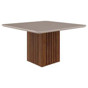 Mesa de Sala Jantar Ana c/Tampo Madeirado Vidro 130x130cm Savana c/ Off White - Cimol