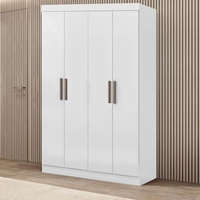Guarda Roupa De Solteiro Paris 4 Portas Mdf Branco Brilho Maxel Branco Brilho