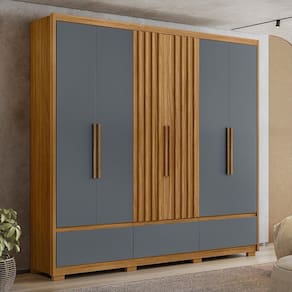 Guarda Roupa Casal 6 Portas 3 Gavetas Amazonas - Freijó / Cinza Freijó / Cinza