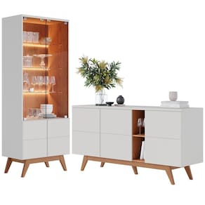 Kit Buffet E Cristaleira Para Sala Noronha Off White Matte Freijo Clb Off White Matte Freijo