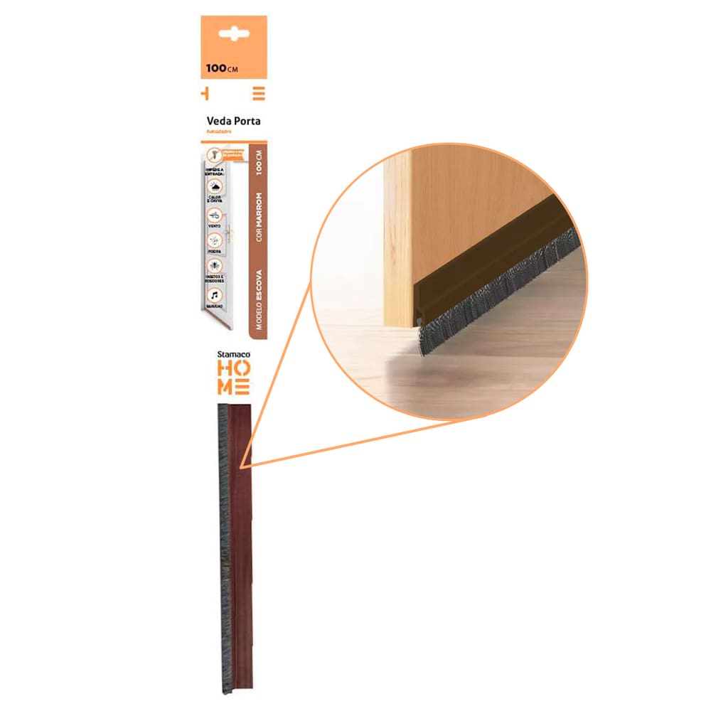 Veda Porta Escova Protetor De Porta Adesivo Contra Inseto Poeira Vento 100cm Stamaco Home Marrom