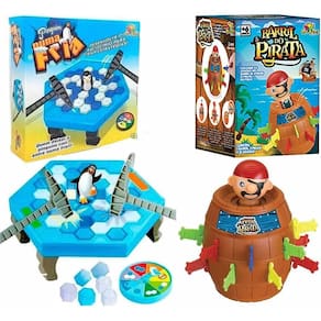 Jogo Pinguim Quebra Gelo + Kit Jogo Pula Pirata Barril