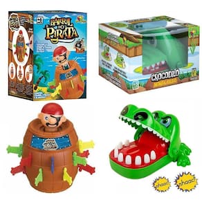 Kit Jogo Pula Pirata Barril + Jogo Croc Croc Crocodilo Morde