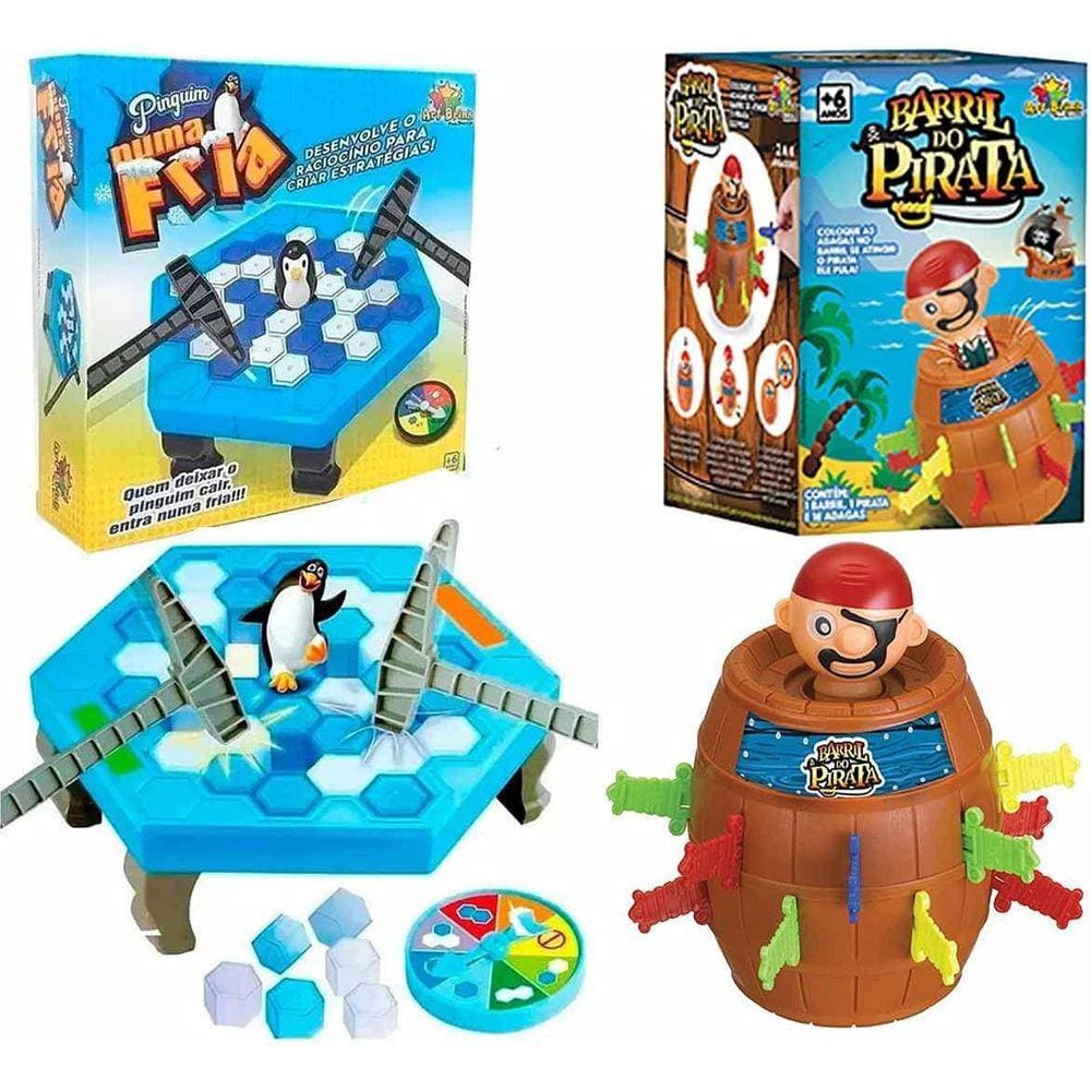 Jogo Pinguim Quebra Gelo + Kit Jogo Pula Pirata Barril