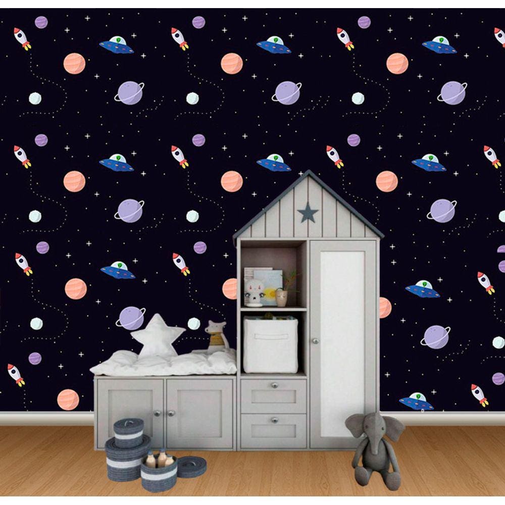 Papel de Parede Infantil Universo Kids Adesivo Impermeável e Lavável Quarto Infantil