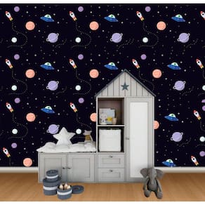 Papel de Parede Infantil Universo Kids Adesivo Impermeável e Lavável Quarto Infantil