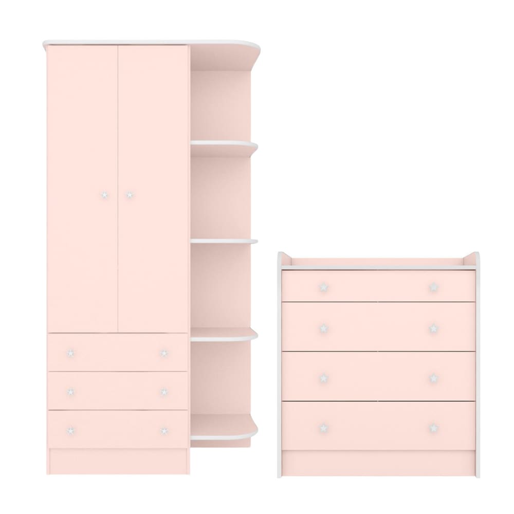 Cômoda e Roupeiro com 2 Portas Montreal Rosa Acetinado