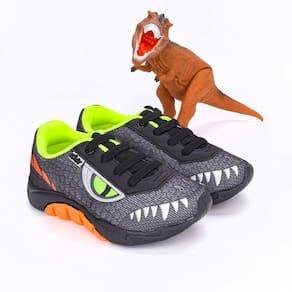 Tênis Infantil Masculino Kidy Mais Preto e Neon Dinossauro