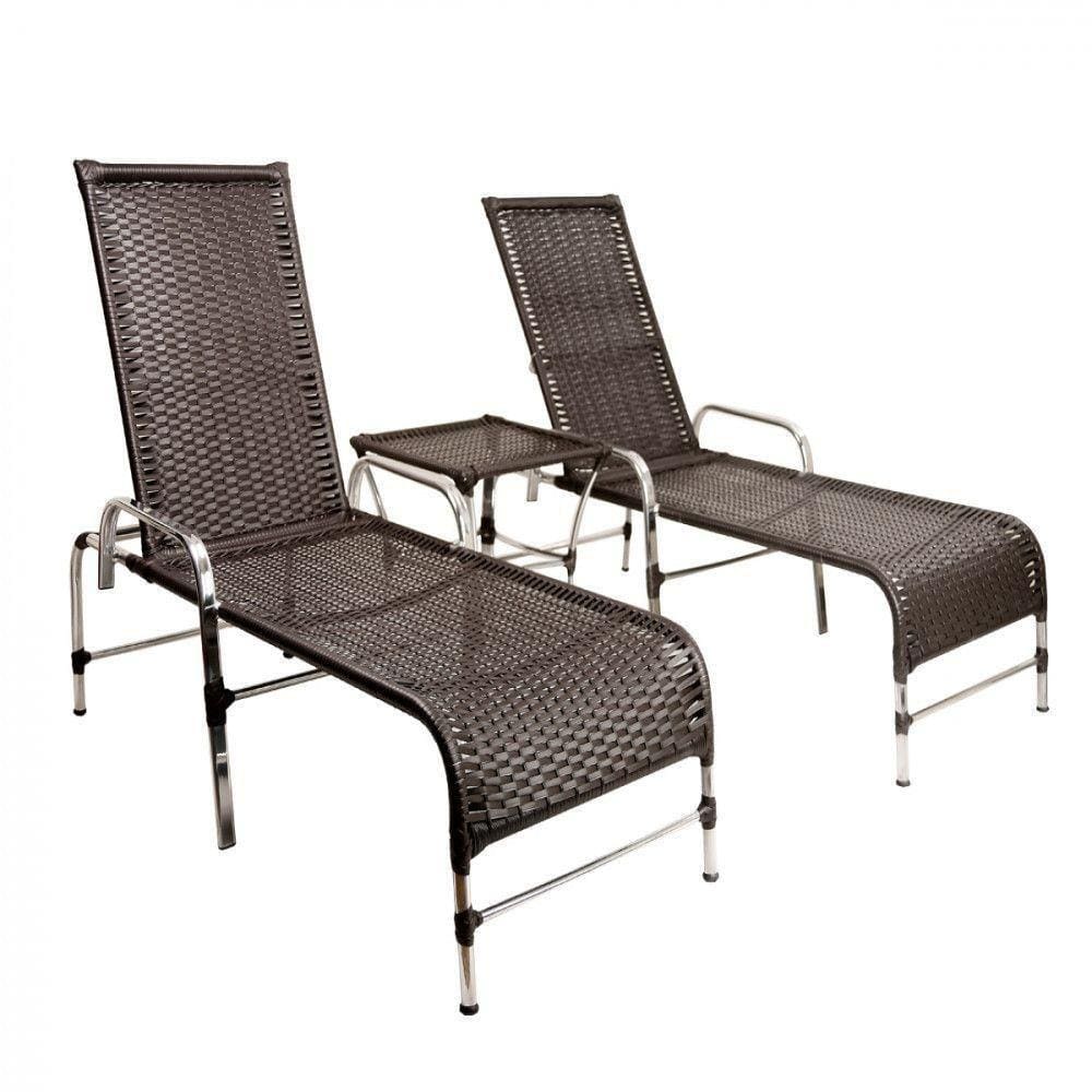 2 Cadeiras Espreguiçadeiras E Mesa Confortável Para Piscina Tabaco