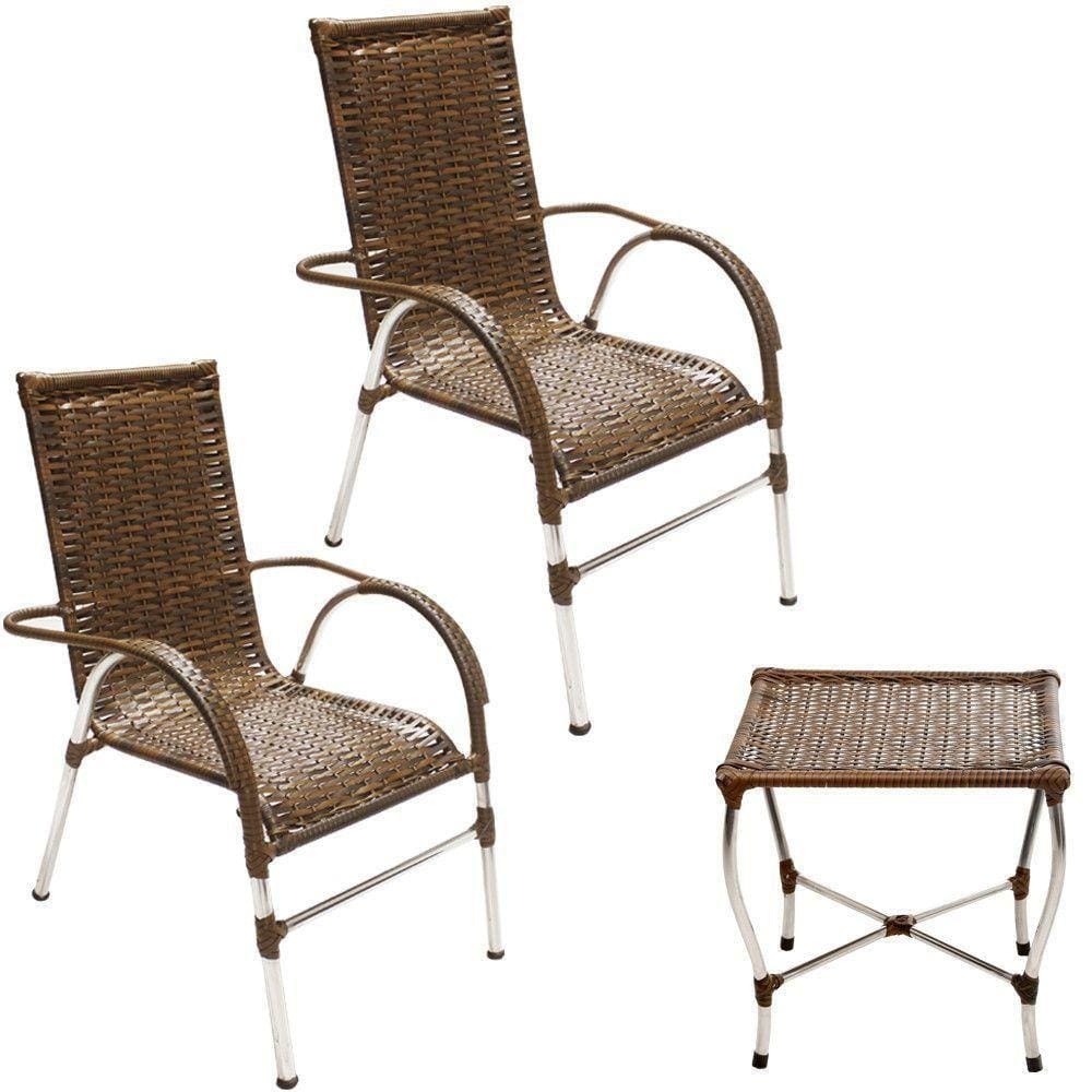 2 Cadeira E Mesa Vênus Em Alumínio Proteção Uv Trama Argila