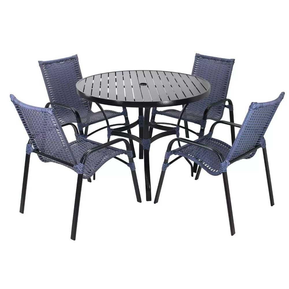 4 Cadeiras Emily E Mesa Roma Com Tampo Ripado Azul Dark