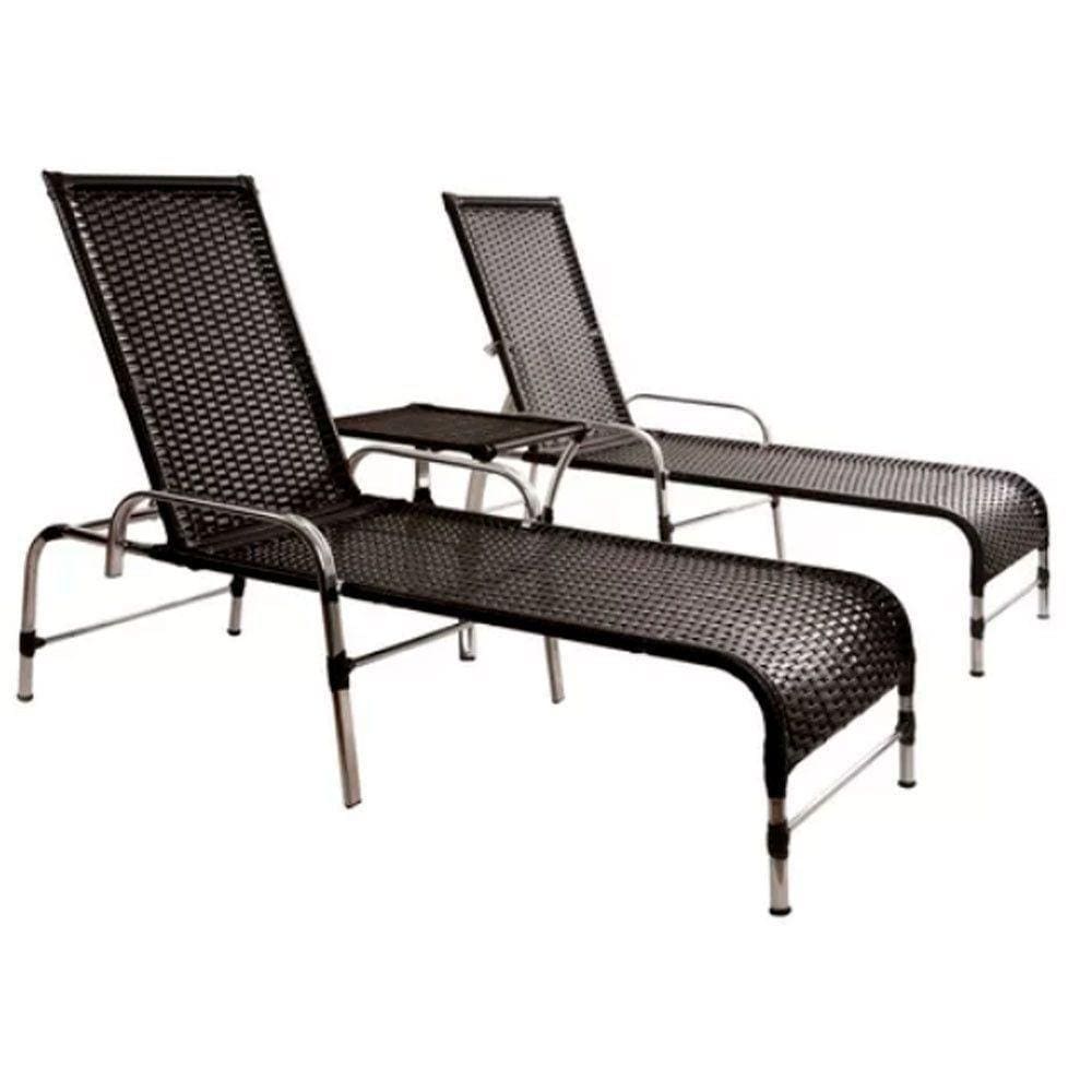Kit Espreguiçadeiras Catar E Mesa Garden Confortável Trama Preto