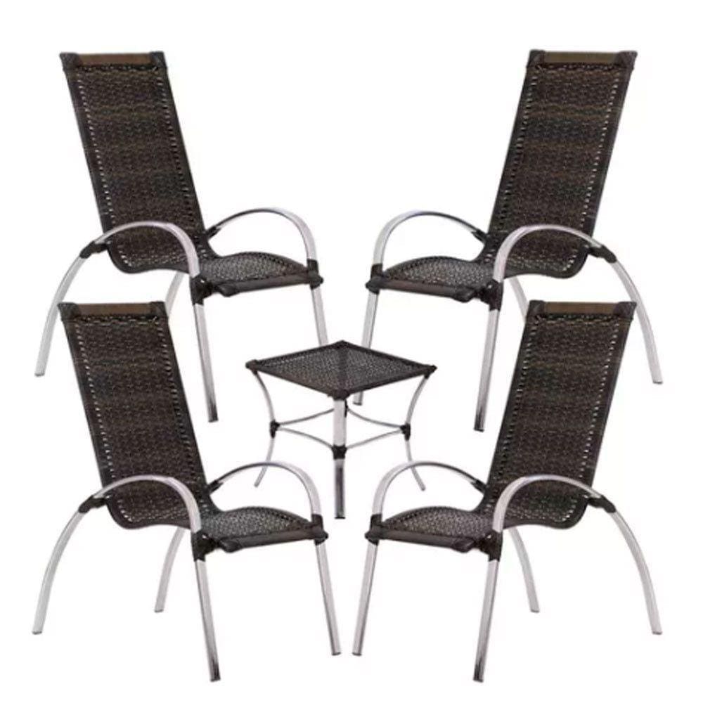 Jogo De Mesa Em Alumínio E Mesa De Centro Garden Trama Pedra Ferro