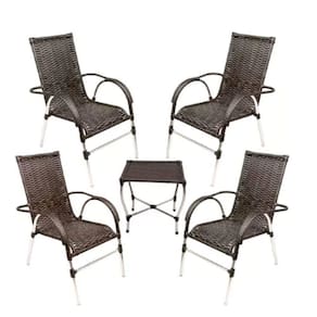 Kit 4 Cadeiras Poltrona E Mesa De Centro Vênus Trama Pedra Ferro