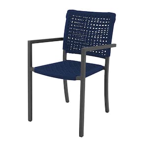 Cadeira Marília Corda Náutica Base em Alumínio Preto/azul Marinho