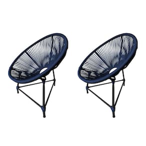 Kit 2 Cadeiras Acapulco Corda Náutica Base em Alumínio Preto/azul Marinho
