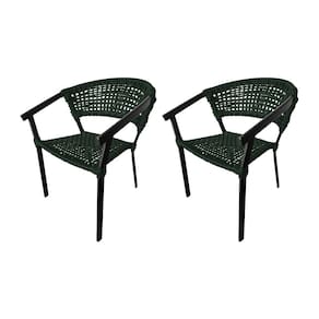 Kit 2 Cadeiras Sofia Corda Náutica Base em Alumínio Preto/verde Musgo