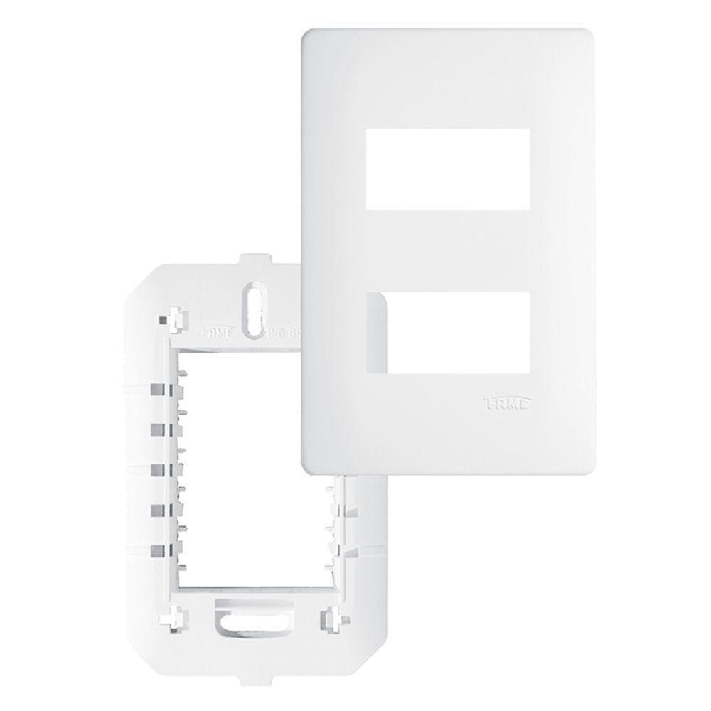 Placa Com Suporte Fame Habitat 4x2 Para 2 Módulos Horizontais Distanciados Branco