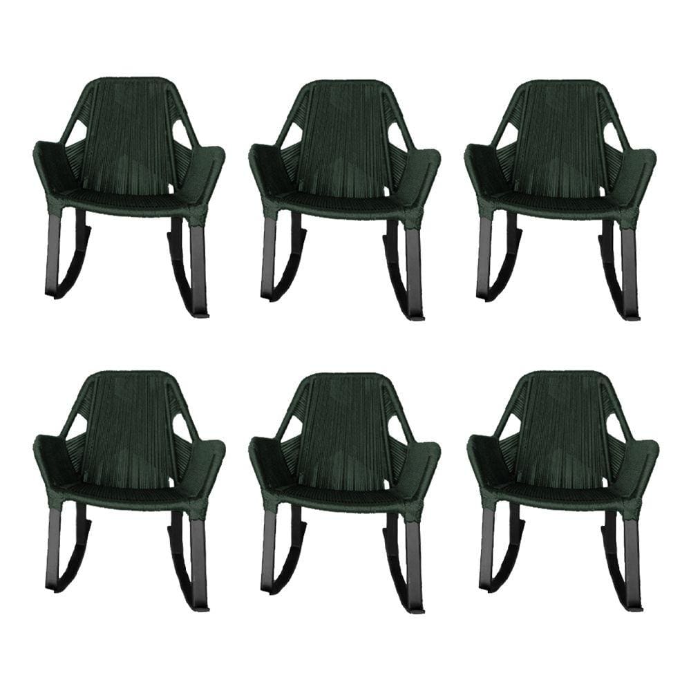 Kit 6 Cadeiras de Balanço Athenas Corda Náutica Base em Alumínio Preto/verde Musgo