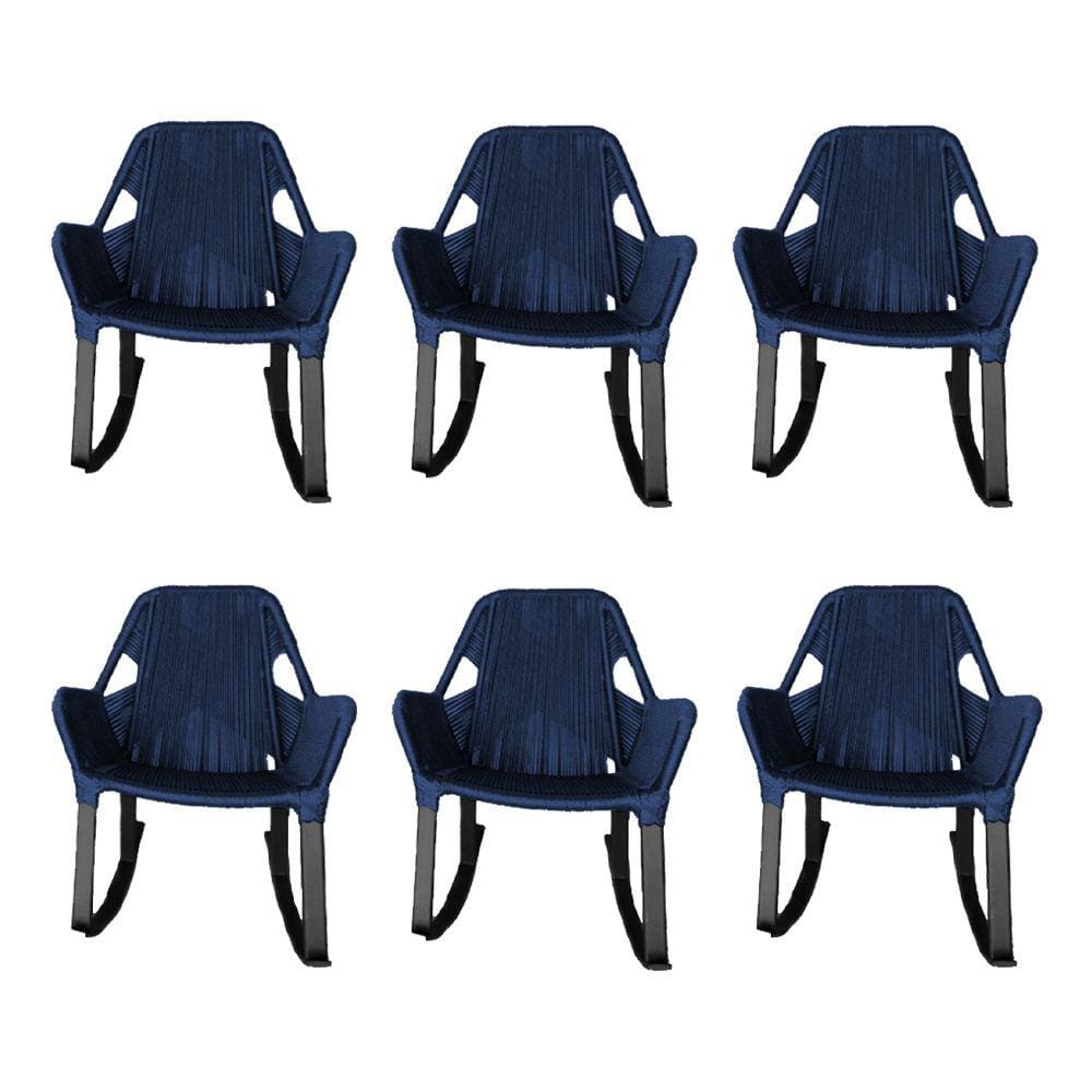 Kit 6 Cadeiras de Balanço Athenas Corda Náutica Base em Alumínio Preto/azul Marinho