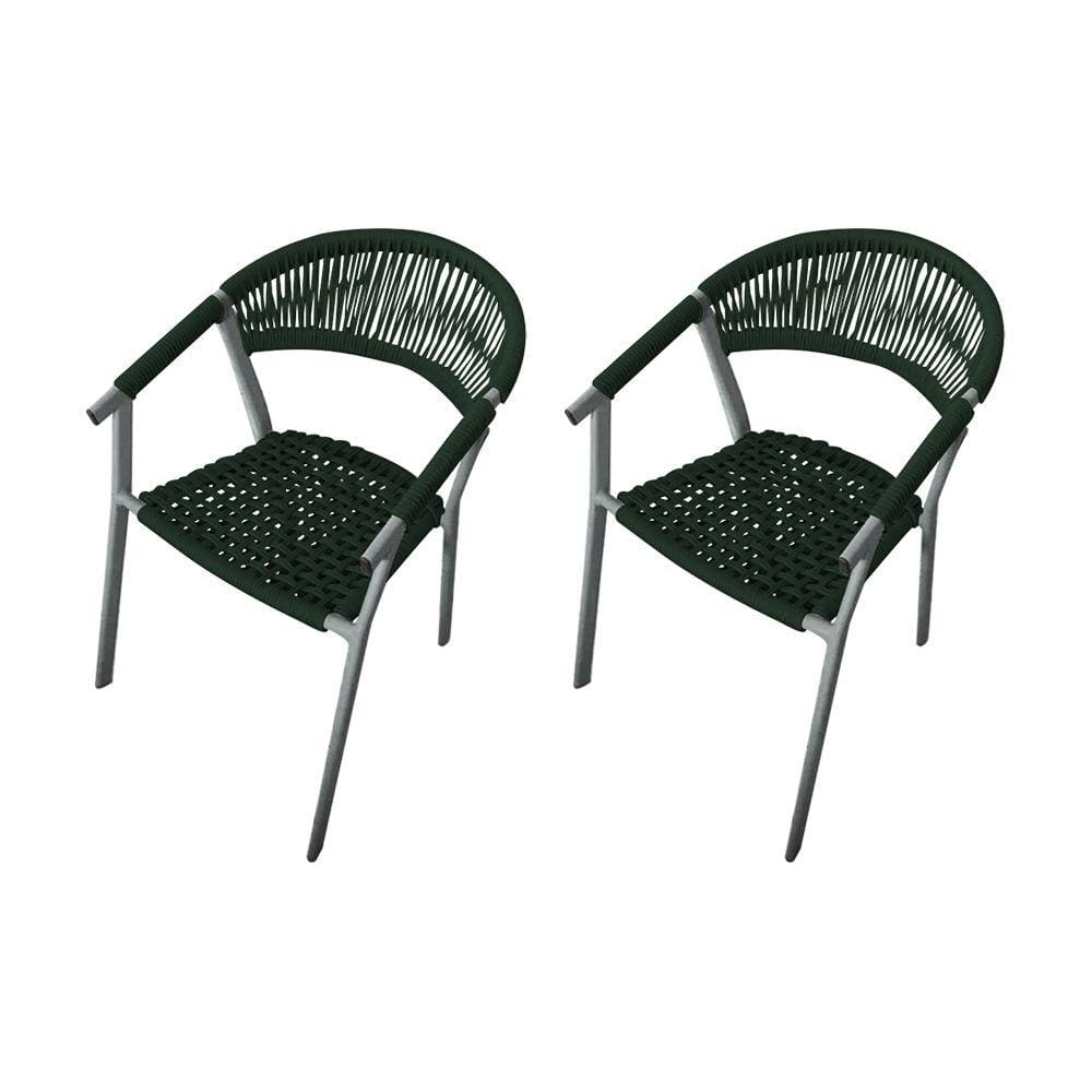 Kit 2 Cadeiras Decorativa Joana em Corda Náutica e Base em Alumínio Cinza/verde Musgo