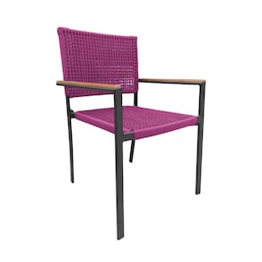 Cadeira Piracicaba Corda Náutica Braço com Detalhe em Madeira Base Alumínio Preto/rosa