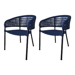 Kit 2 Cadeiras Sol Corda Náutica Base em Alumínio Preto/azul Marinho