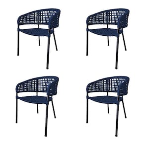 Kit 4 Cadeiras Sol Corda Náutica Base em Alumínio Preto/azul Marinho